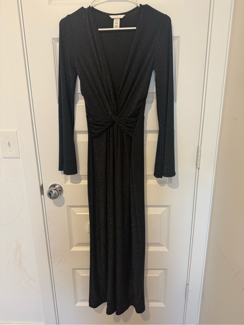 H&M Black Sparkle Twist-Front Long Maxi Dress